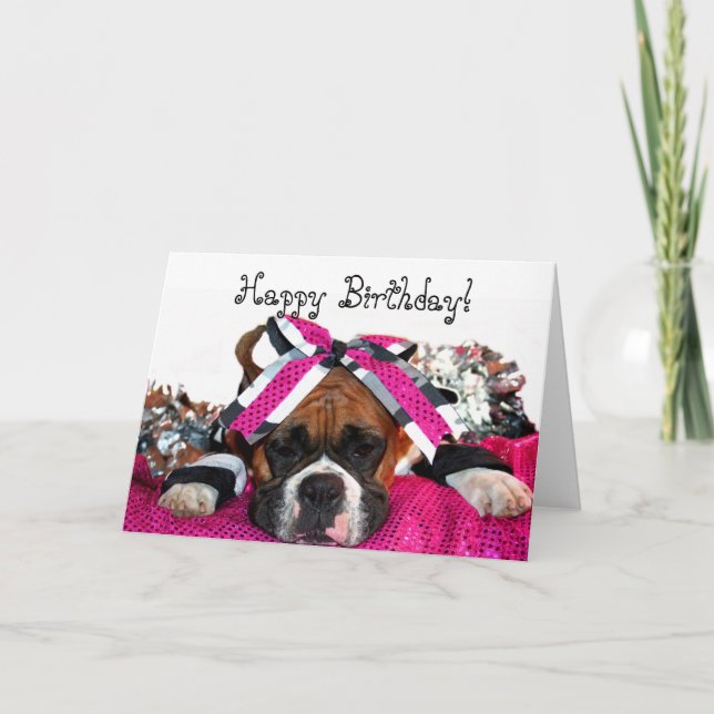 Happy Birthday Cheerleader Boxer greeting card (Front)