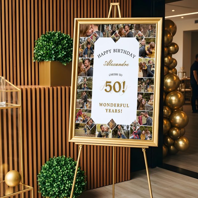 Happy Birthday Cheers To 50 Years Photo Collage Poster (Happy Birthday Cheers To 50 Years Photo Collage Poster)