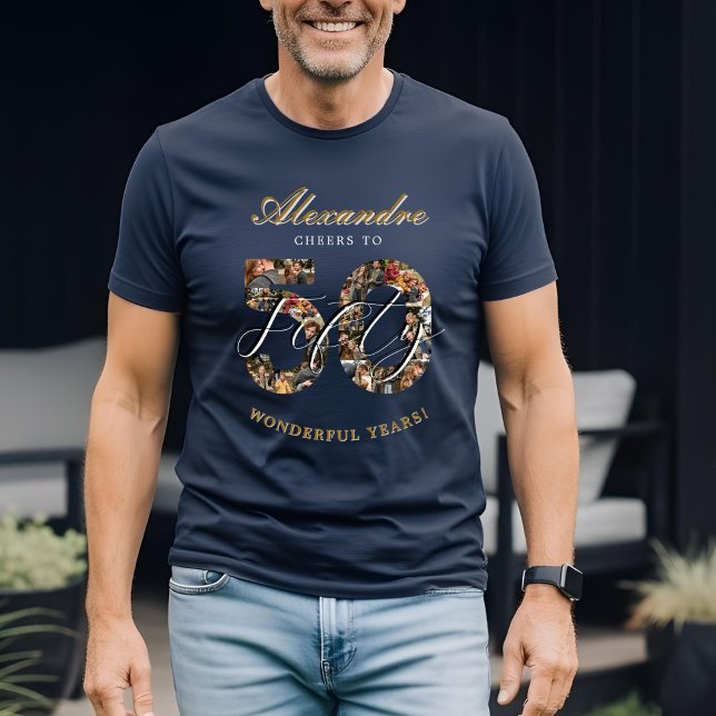  Happy Birthday Cheers To 50 Years Photo Collage T-Shirt (Happy Birthday Cheers To 50 Years Photo Collage T-Shirt)