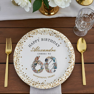 Happy Birthday Cheers To 60 Years Photo Collage Paper Plate