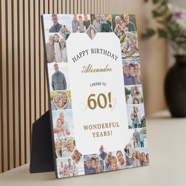 Happy Birthday Cheers To 60 Years Photo Collage Plaque (Happy Birthday Cheers To 60 Years Photo Collage Plaque)