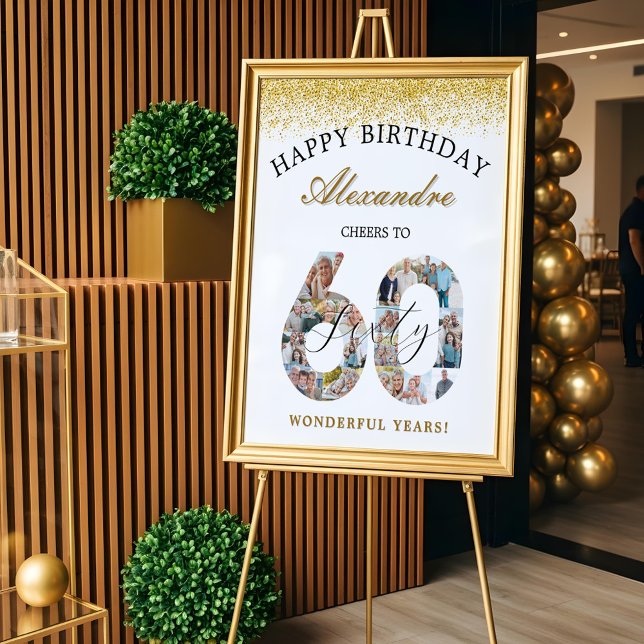 Happy Birthday Cheers To 60 Years Photo Collage Poster (Happy Birthday Cheers To 60 Years Photo Collage Poster)
