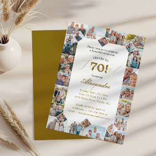 Happy Birthday Cheers To 70 Years Photo Collage Invitation