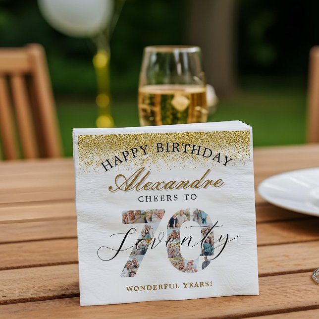  Happy Birthday Cheers To 70 Years Photo Collage Napkin (Happy Birthday Cheers To 70 Years Photo Collage Napkins)