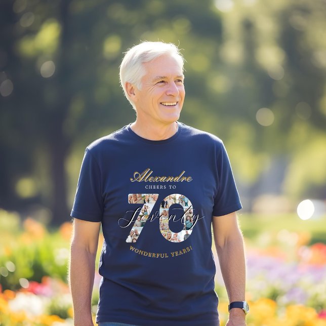 Happy Birthday Cheers To 70 Years Photo Collage T-Shirt (Happy Birthday Cheers To 70 Years Photo Collage T-Shirt)