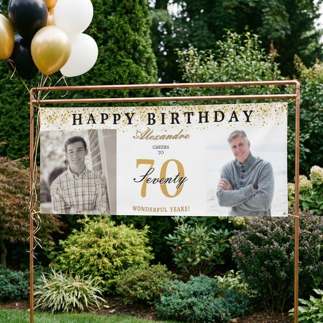 Happy Birthday Cheers To 70 Years Photo Then & Now Banner (Happy Birthday Cheers To 70 Years Photo Then & Now Banner)