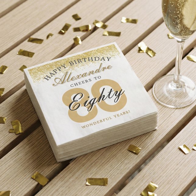 Happy Birthday Cheers To 80 Years Celebration Napkin (Happy Birthday Cheers To 80 Years Celebration Napkins)