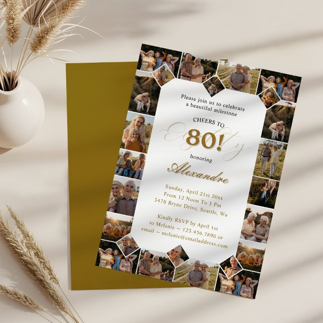 Happy Birthday Cheers To 80 Years Photo Collage Invitation (Happy Birthday Cheers To 80 Years Photo Collage Invitation)