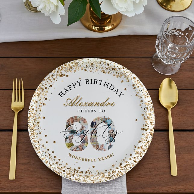  Happy Birthday Cheers To 80 Years Photo Collage Paper Plate (Happy Birthday Cheers To 80 Years Photo Collage Paper Plates)