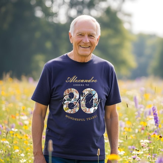  Happy Birthday Cheers To 80 Years Photo Collage T-Shirt (Happy Birthday Cheers To 80 Years Photo Collage T-Shirt)