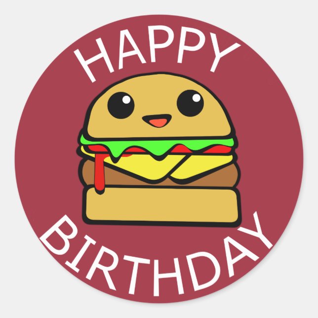 Happy Birthday Cheese Burger Classic Round Sticker (Front)