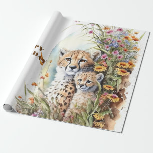 Happy Birthday Cheetah Baby and Mum  Wrapping Paper