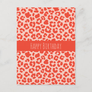 Happy Birthday Cheetah Print Pattern Red Postcard