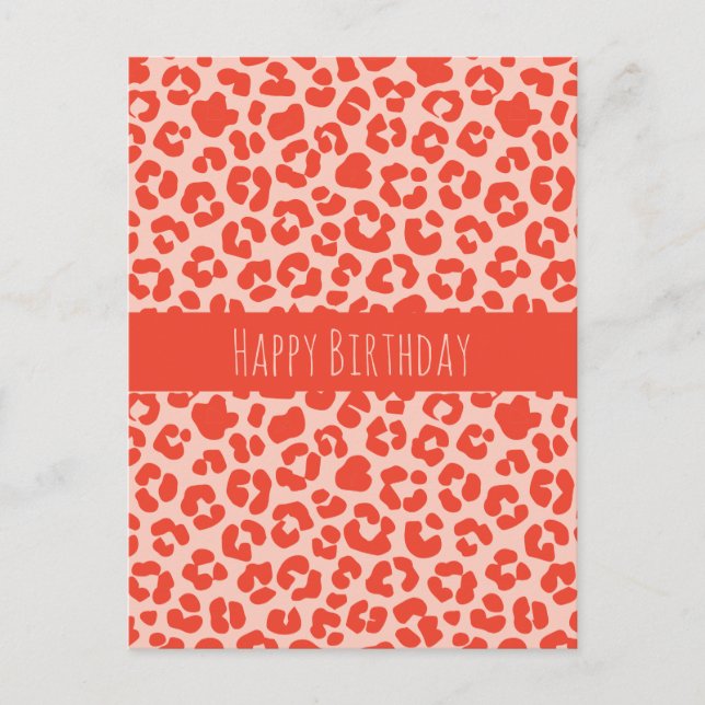 Happy Birthday Cheetah Print Pattern Red Postcard (Front)