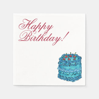 Happy Birthday Cherry Blue Cake Cocktail Napkin