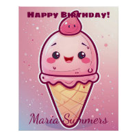 Happy Birthday Cherry Ice-cream Kawaii Cartoon 