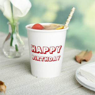 Happy Birthday cherry red white modern bold Paper Cups