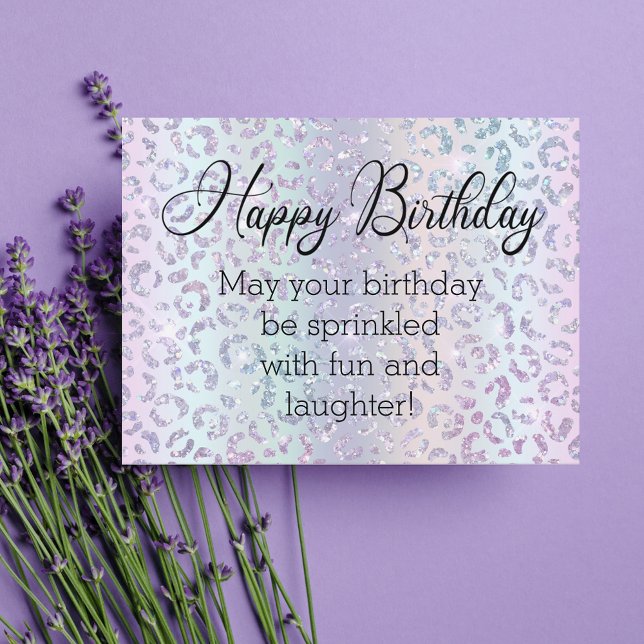 happy birthday chic calligraphy leopard purple  postcard (Creator Uploaded)