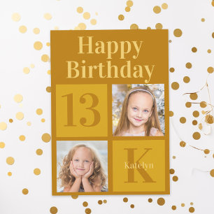 Happy Birthday Chic Gold 2 Photo Personalised Card