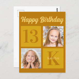 Happy Birthday Chic Gold 2 Photo Personalised Postcard