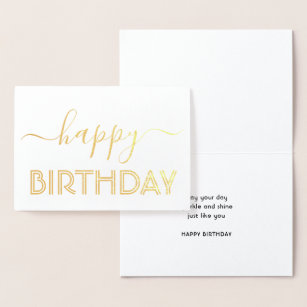 Happy Birthday Chic Script Minimal Glam Gold Real Foil Card
