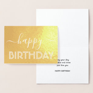 Happy Birthday Chic Script Minimal Glam Gold Real Foil Card