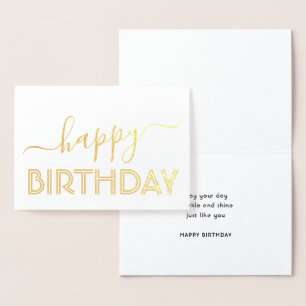 Happy Birthday Chic Script Minimal Glam Gold Real Foil Card