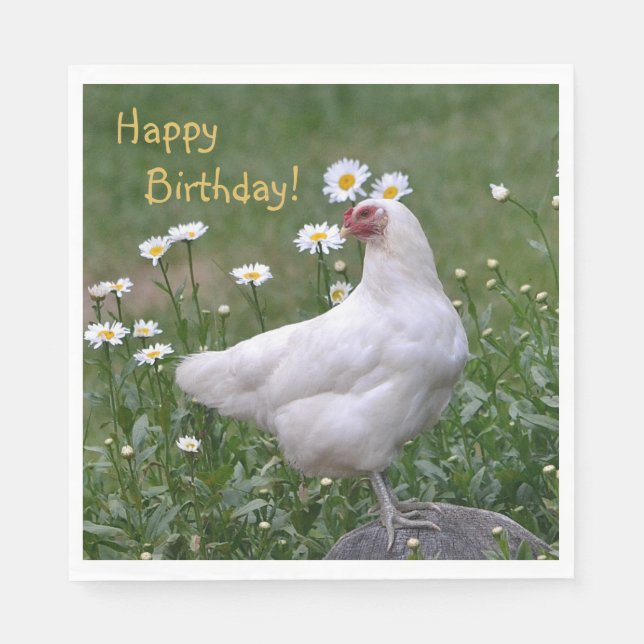 Happy Birthday Chicken With Daisies Napkin (Front)