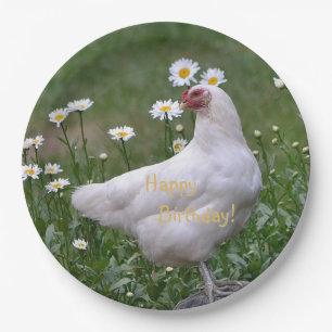 Happy Birthday Chicken With Daisies Paper Plate