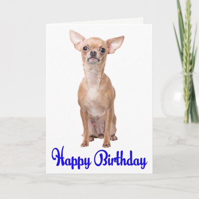 Happy Birthday Chihuahua Puppy Blue Verse Card (Front)
