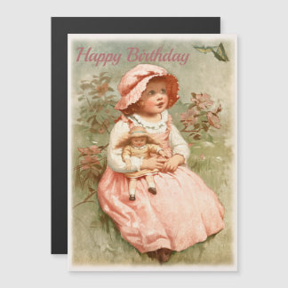 Happy Birthday - Child Holding Doll Vintage Design