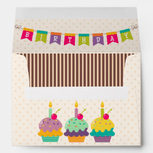 Happy Birthday Children Colourful Cupcakes Bunting Envelope