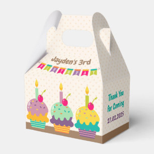 Happy Birthday Children Colourful Cupcakes Bunting Favour Box