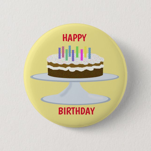 Happy birthday chocolate cake and candles 6 cm round badge (Front)