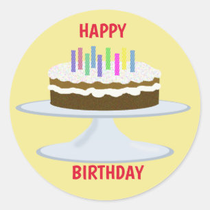 Happy Birthday chocolate cake and candles Classic Round Sticker