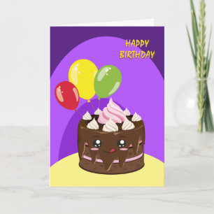 Happy birthday chocolate cake, kawaii card