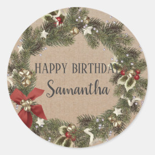 Happy Birthday Christmas Floral Wreath Craft Clas Classic Round Sticker
