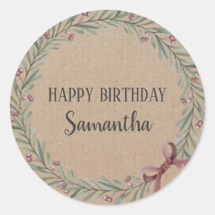 Happy Birthday Christmas Floral Wreath Craft Class Classic Round Sticker