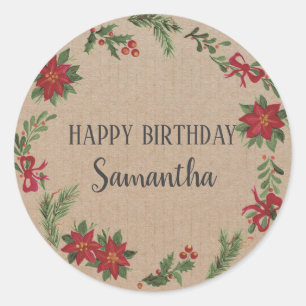 Happy Birthday Christmas Floral Wreath Craft Class Classic Round Sticker