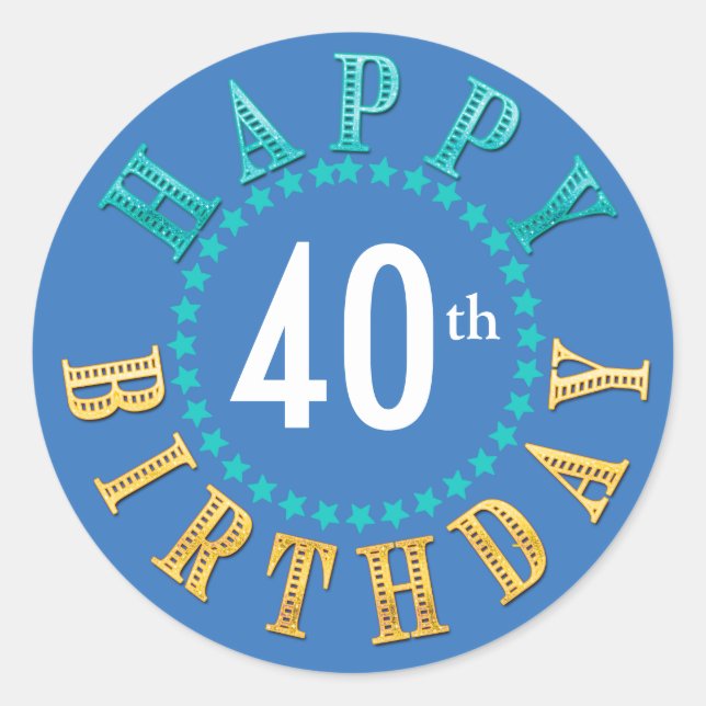 Happy Birthday Circle of Stars Blue ID527 Classic Round Sticker (Front)