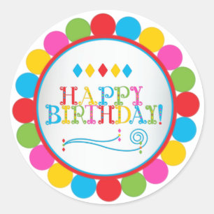 Happy Birthday Circles in Colour Classic Round Sticker