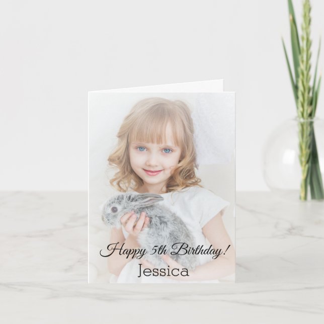happy birthday classic calligraphy photo card (Front)