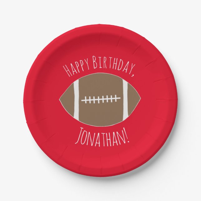 Happy Birthday Classic Football Red Paper Plates (Front)