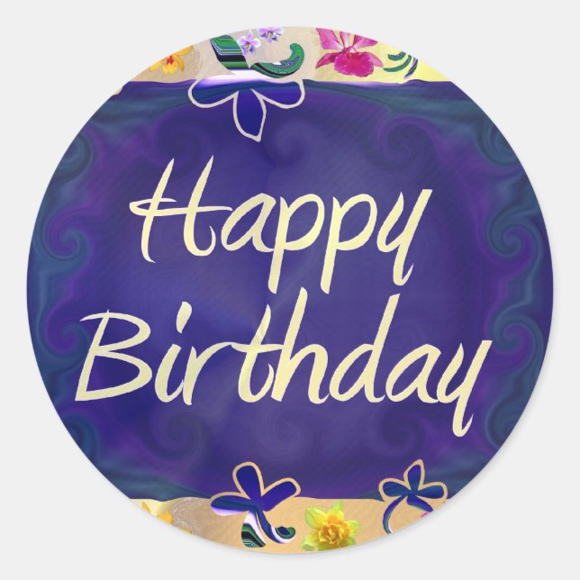 Happy Birthday Classic Round Sticker (Front)