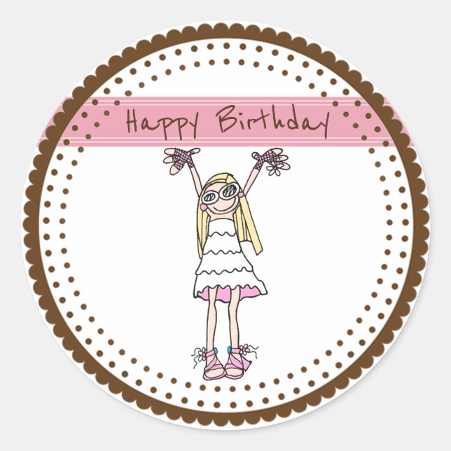 Happy Birthday Classic Round Sticker (Front)