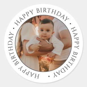 Happy Birthday Classic Simple Custom Photo Round Sticker