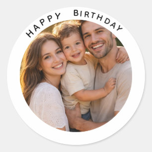 Happy Birthday Classic Simple Custom Photo Round Sticker