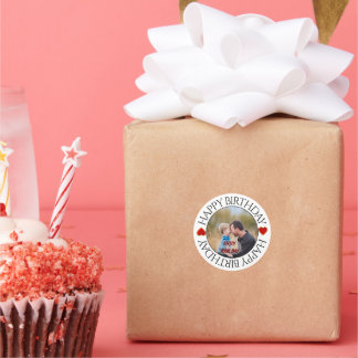 Happy Birthday | Classic Simple Custom Photo Round Sticker