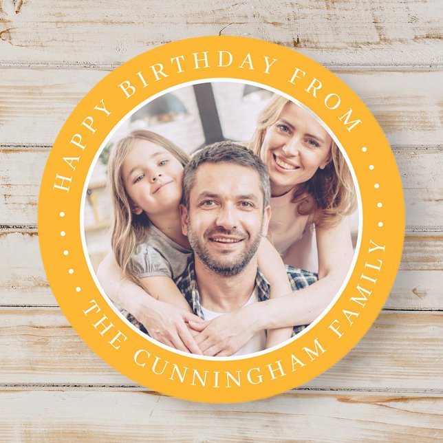 Happy Birthday Classic Simple Family Photo Classic Classic Round Sticker (Creator Uploaded)