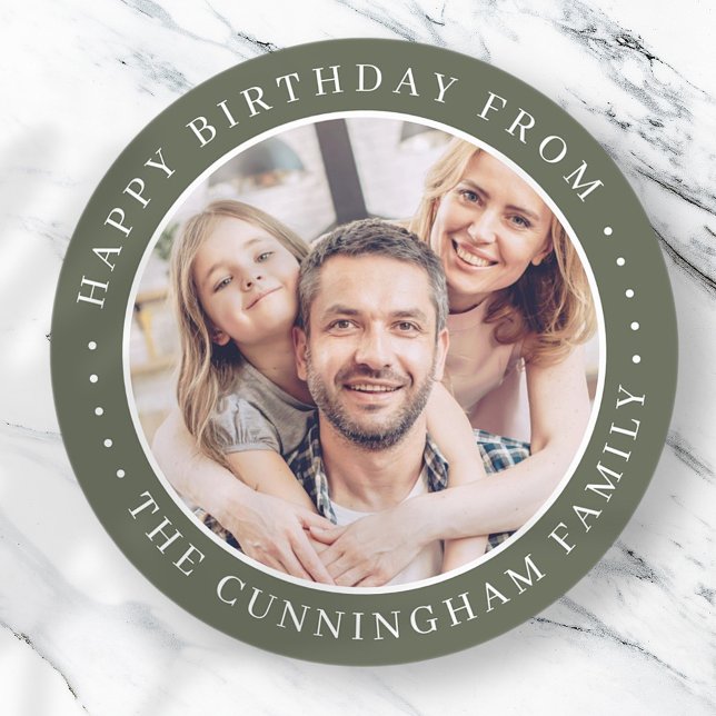 Happy Birthday Classic Simple Family Photo Classic Round Sticker (Creator Uploaded)